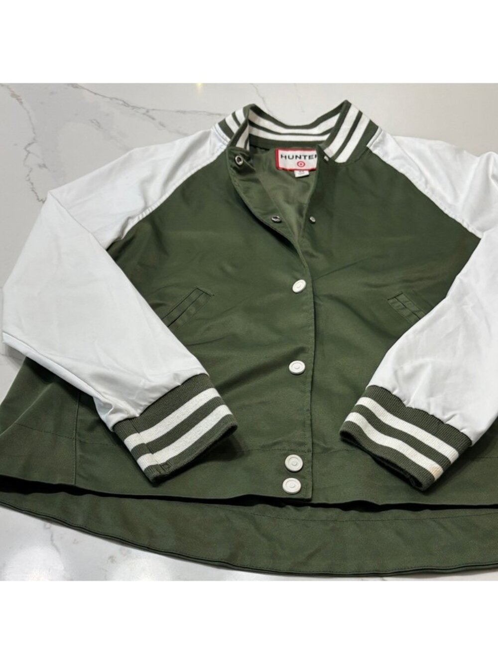 Green and White Women's Raincoat